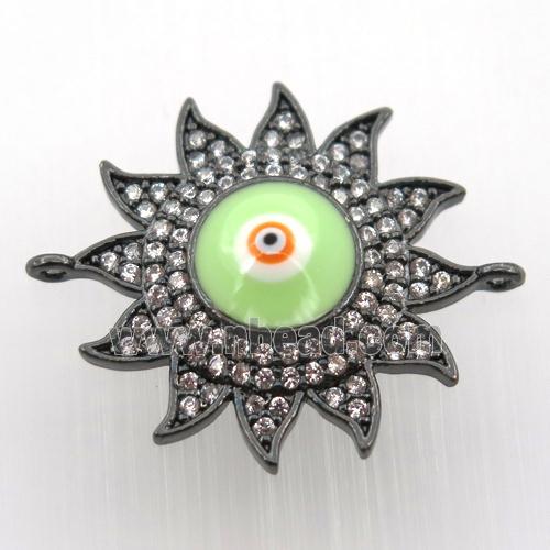copper sun connector pave zircon with evil eye, black plated