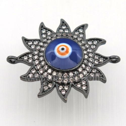 copper sun connector pave zircon with evil eye, black plated