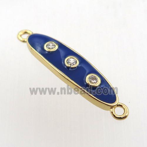 copper oval connector pave zircon with enameling, gold plated