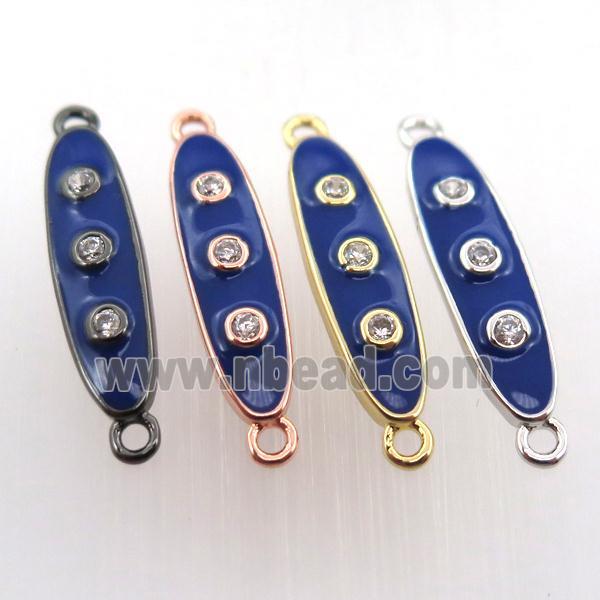 copper oval connector pave zircon with blue enameling, mix color