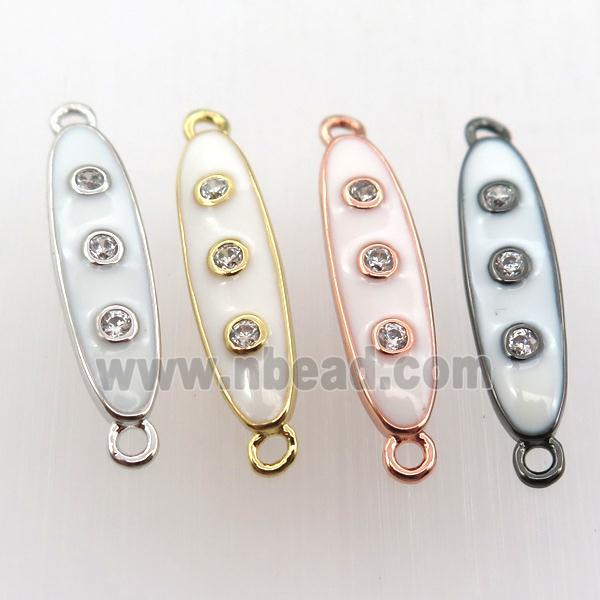 copper oval connector pave zircon with white enameling, mix color