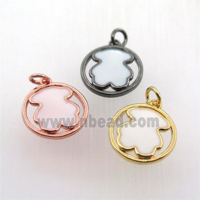 copper circle pendant with white enameling bear, mix color