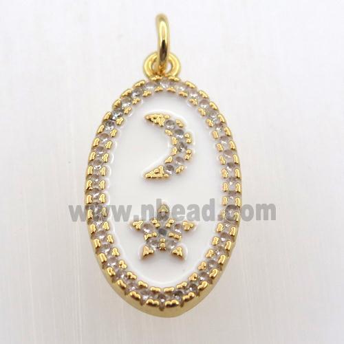 copper oval pendant pave zircon with moon star, gold plated