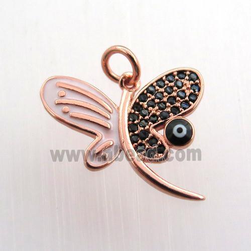 copper dragonfly pendant paved zircon, rose gold