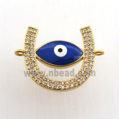 copper U-connector paved zircon with evil eye, gold plated