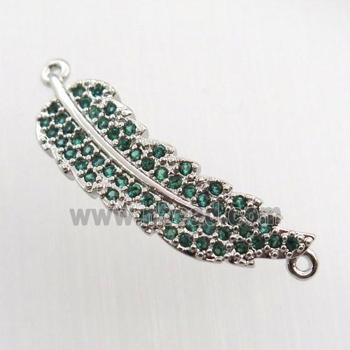 copper leaf connector paved zircon, platinum plated