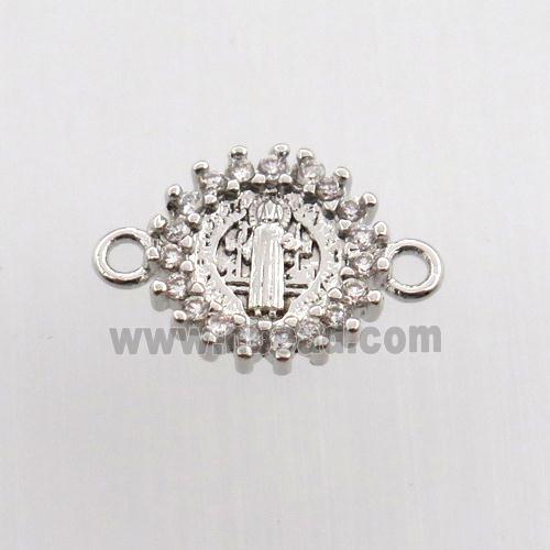 copper circle connector paved zircon, platinum plated