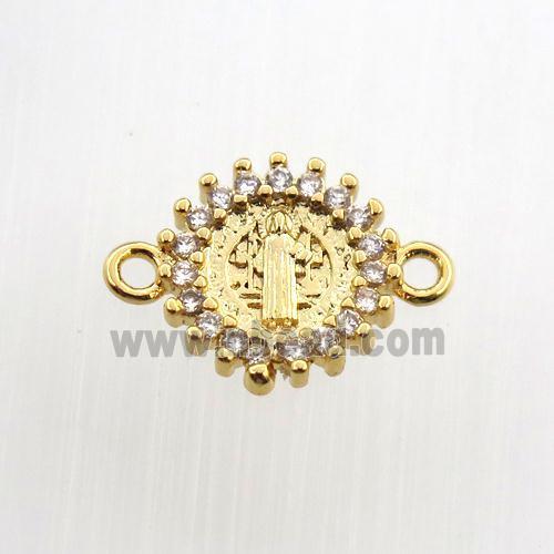 copper circle connector paved zircon, gold plated