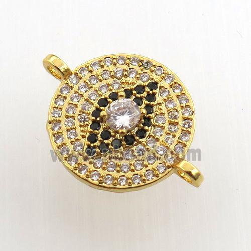 copper circle eye connector paved zircon, gold plated