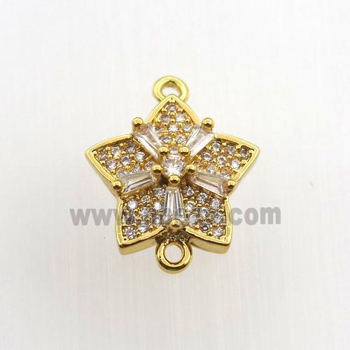 copper flower connector paved zircon, gold plated