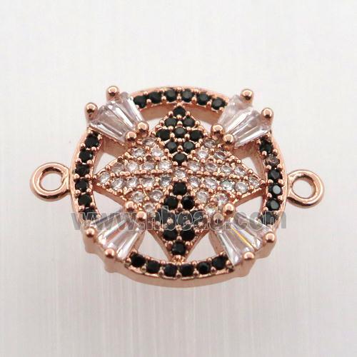 copper connector paved zircon, circle, rose gold