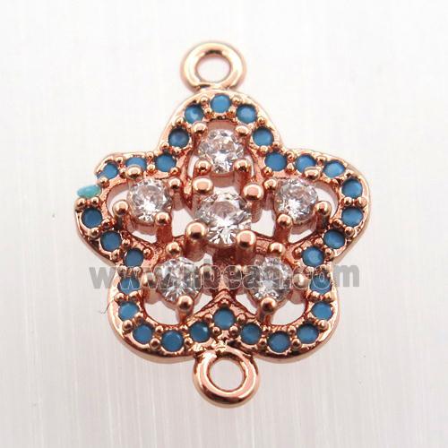 copper flower connector paved zircon, rose gold