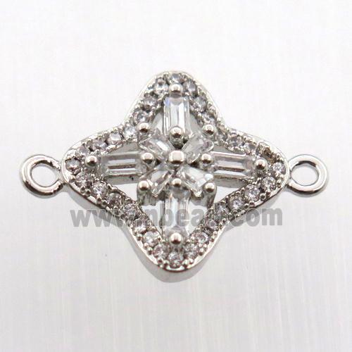copper cross connector paved zircon, platinum plated