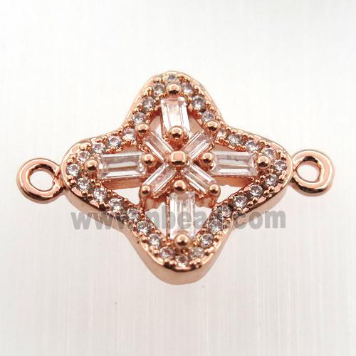 copper cross connector paved zircon, rose gold