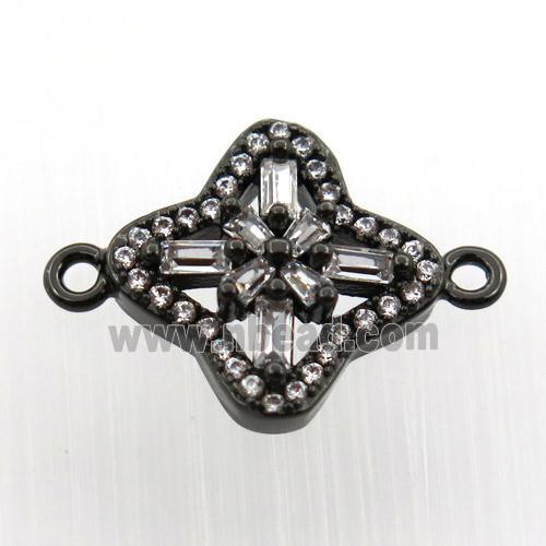 copper cross connector paved zircon, black plated