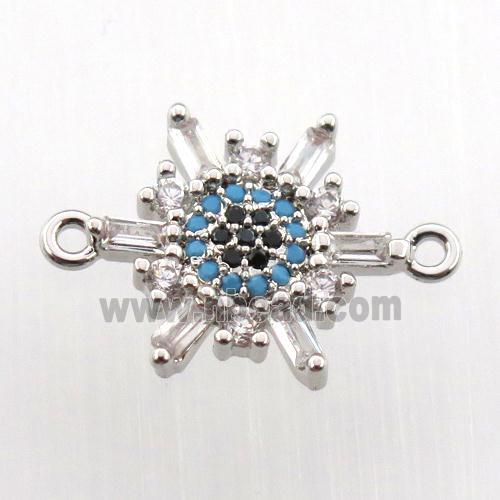 copper flower connector paved zircon, platinum plated