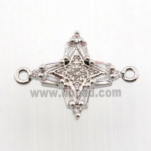 copper cross connector paved zircon, platinum plated