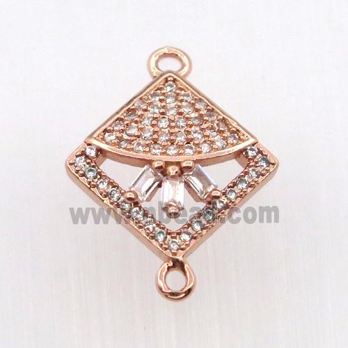 copper connector paved zircon, square, rose gold