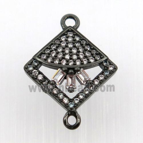 copper connector paved zircon, square, black plated