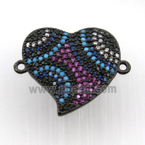 copper heart connector paved zircon, black plated