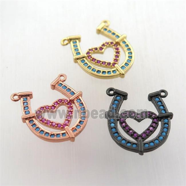 copper pendant paved zircon with 2loops, heart-U, mix color