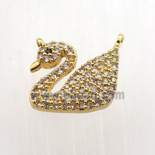 copper swan pendant paved zircon, gold plated
