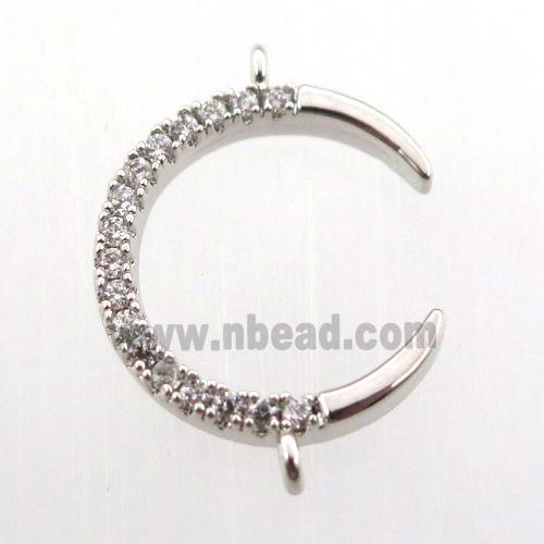 copper crescent connector paved zircon, platinum plated