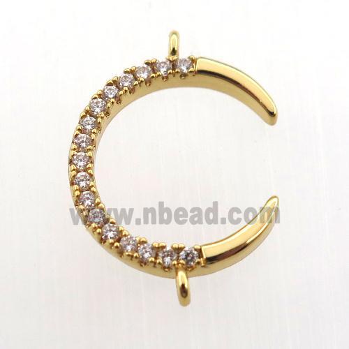 copper crescent connector paved zircon, gold plated