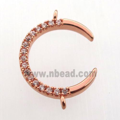 copper crescent connector paved zircon, rose gold