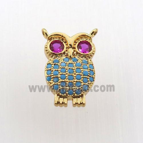 copper owl pendant paved zircon, gold plated