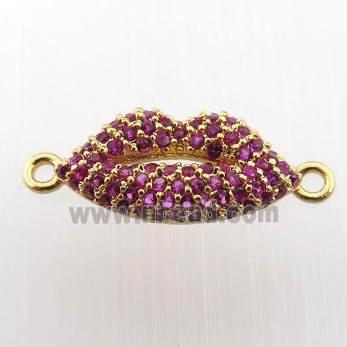 copper lip connector pave zircon, gold plated
