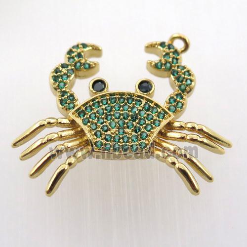copper crab pendant pave zircon, gold plated