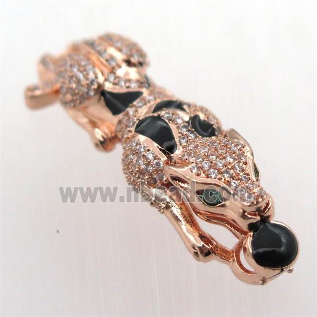 copper leopard pendant pave zircon, rose gold