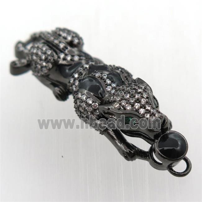 copper leopard pendant pave zircon, black plated