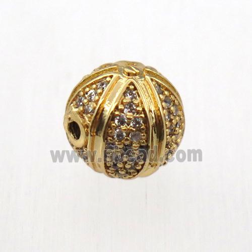 round copper beads pave zircon, gold plated