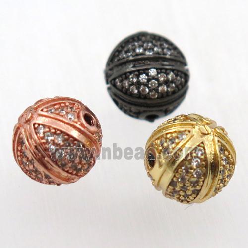 round copper beads pave zircon, mixed color