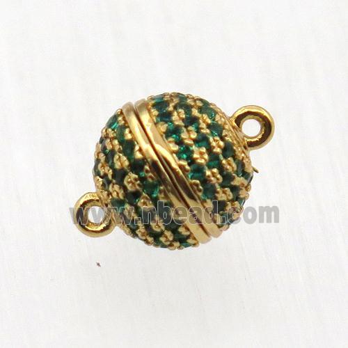 copper clasp pave zircon, magnetic, gold plated