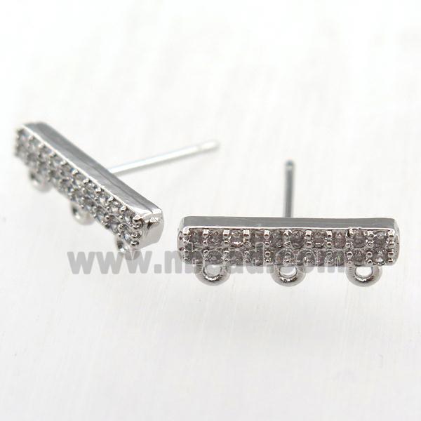 copper studs earring pave zircon, platinum plated