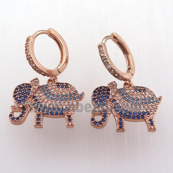 copper hoop earring pave zircon with elephant, rose gold