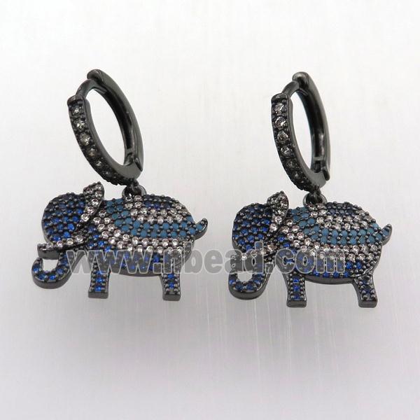 copper hoop earring pave zircon with elephant, black plated