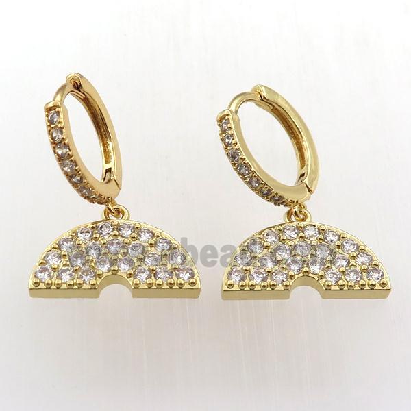 copper hoop earring pave zircon with rainbow, gold plated