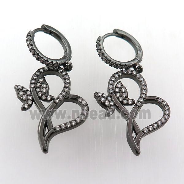 copper hoop earring pave zircon with butterfly, black plated
