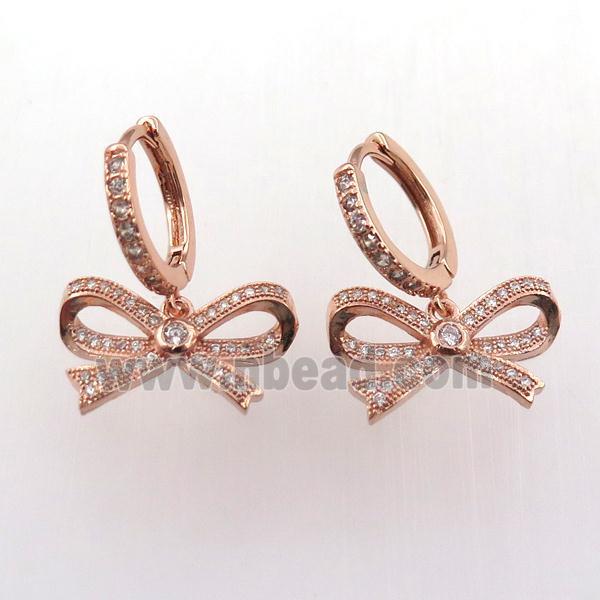 copper hoop earring pave zircon with ribbon, rose gold