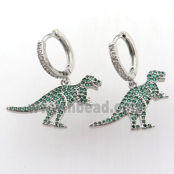 copper hoop huggie earring pave zircon with dragon, platinum plated