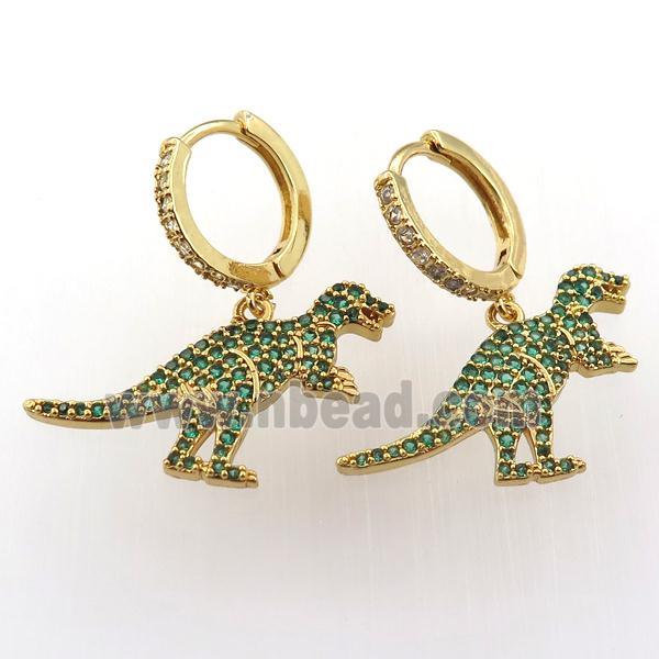 copper hoop earring pave zircon with dragon, gold plated