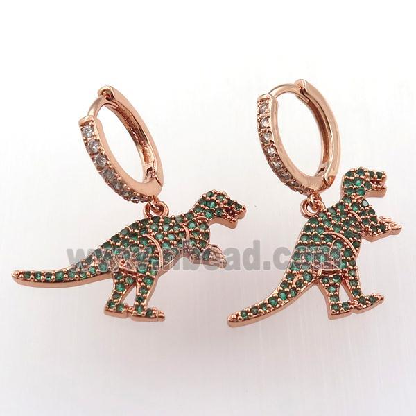 copper hoop earring pave zircon with dragon, rose gold