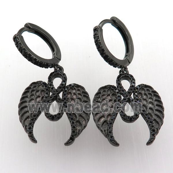 copper hoop earring pave zircon with angelwing, black plated