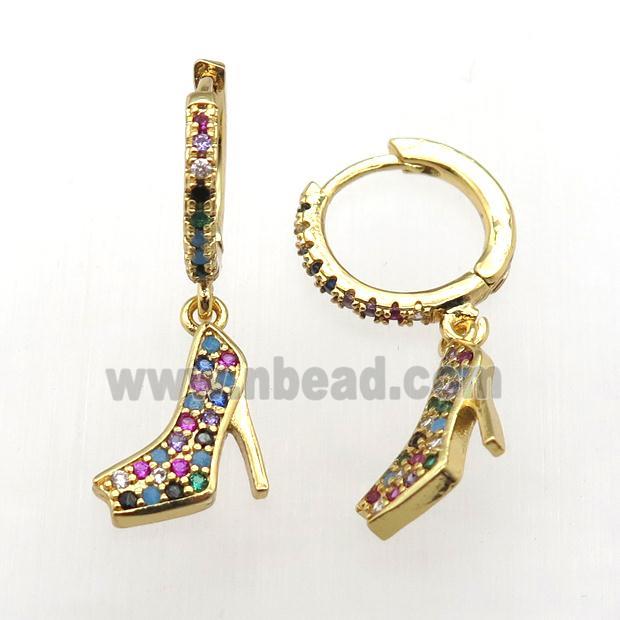 copper hoop earrings paved zircon with shoes, gold plated