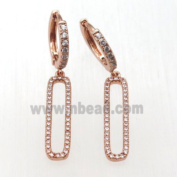 copper hoop earrings paved zircon, rose gold