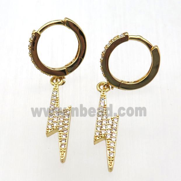 copper hoop earrings paved zircon, lightning, gold plated